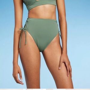 NWT Shade & Shore Target Green Highwaist Bikini Bottoms w Lace-Up Sides - size S